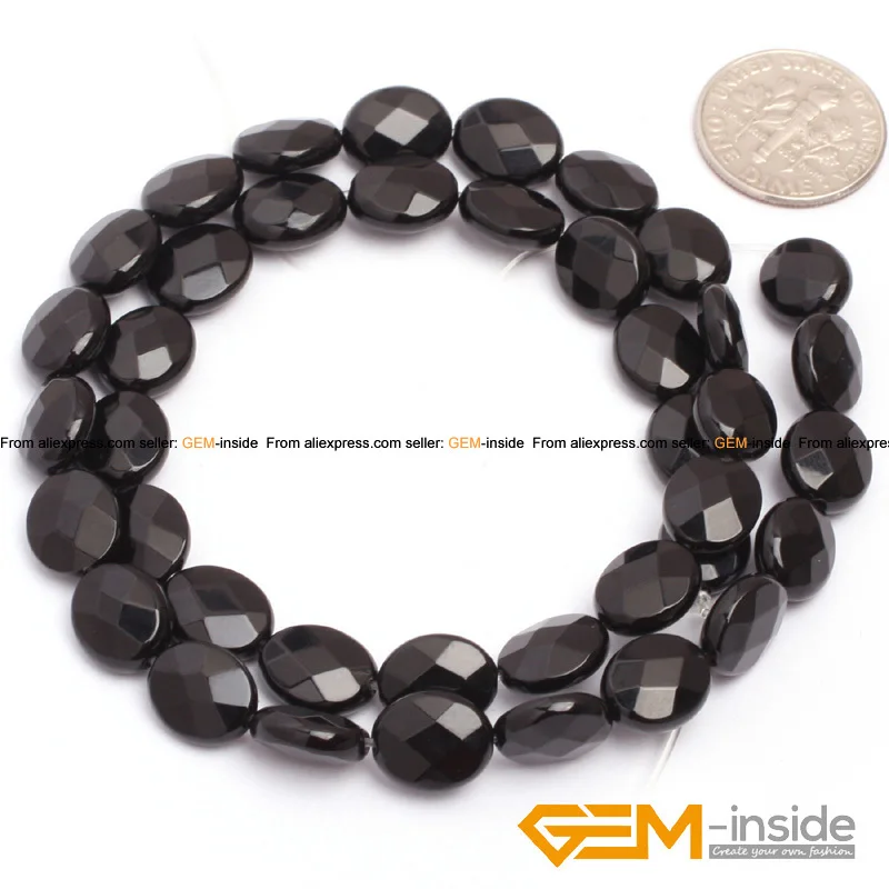 Flat Olivary Oval Faceted AA Grade Black Agates Beads Natural Stone Bead DIY Loose Bead For Jewelry Making Strand 15\