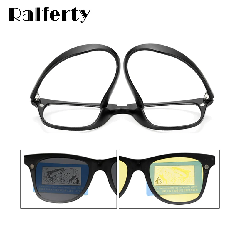 Ralferty Multi-Function Magnetic Polarized Clip On Sunglasses Men Women TR90 3D Yellow Night Vision Glasses Myopia Optic Frames