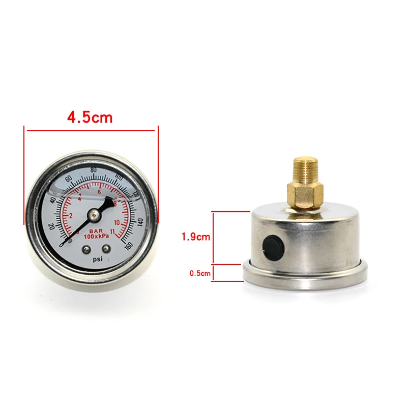 Fuel Pressure Gauge Liquid 0-160 psi Oil Press Gauge Fuel Gauge White Face Universal 1/8 NPT