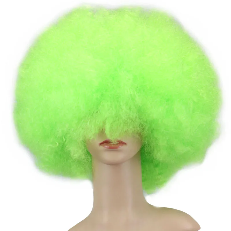 QQXCAIW Short Culry Cosplay Party Wig Red Green Puprle Pink Black Blue White Brown Yellow Blonde Dance Afro Wigs Synthetic