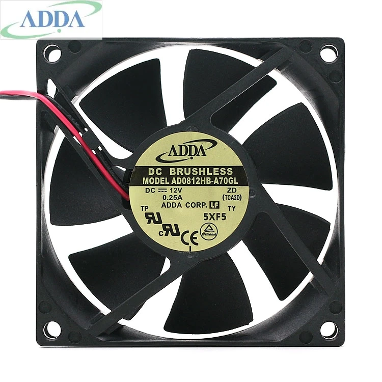 

1pcs 80mm Case Cooling Fan FOR ADDA AD0812HB-A70GL 8025 12V 0.25A 2 wire dual ball cooling fan 3000RPM 38.65CFM