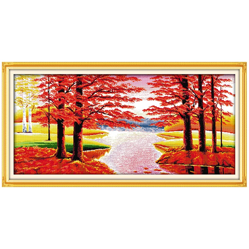 Joy Sunday Maples Bring Good Luck Patterns Counted DIY 11CT 14CT 16CT Stamped DMC Cross-stitch Kit Embroidery Needlework Set