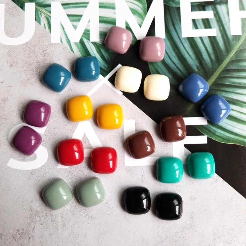 Retro half pill resin square pure color patch ear-nail ring Molandi Japanese DIY hand-made earrings material accessories