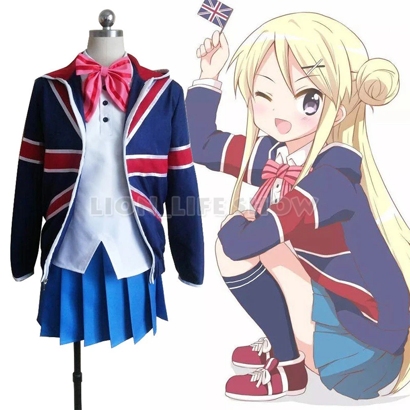 

Kiniro Mosaic Kujou Karen Cosplay Costume School Uniform Outfit Suit + Stockings