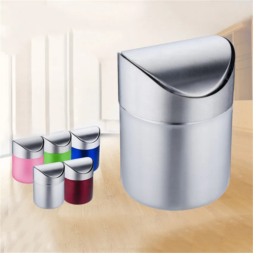 

Stainless Steel Desktop Trash Bin, Home Office Trash Can, Mini Car Rubbish Bin, Detachable Rolling Cover, Dust Garbage Trash Bin