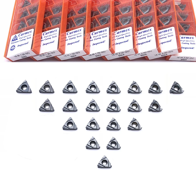 10 pieces 16ER 16IR 0.5ISO 0.75ISO 1.0ISO 1.25ISO 1.50ISO 1.75ISO 2.0ISO BMA threaded insert CNC carbide thread turning tool