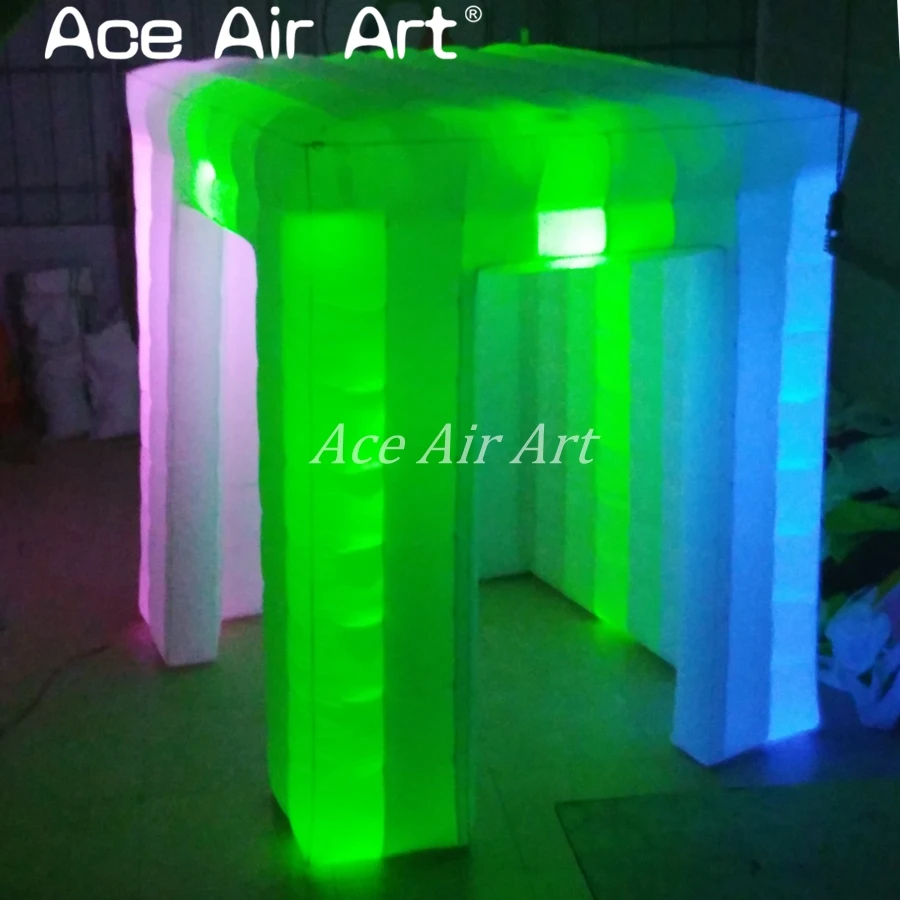 LED Inflatable Portable Photo Booth, Colorful Fashion Enclosure for Event, 2 Doors, Side By Side, No Door Cover