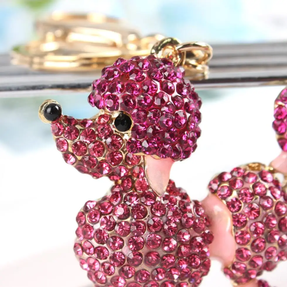 New Poodle Dog Lovely Charm Pendant Rhinestone Crystal Purse Bag Key Chain Women In Jewelry Gift Fashionable Ornaments