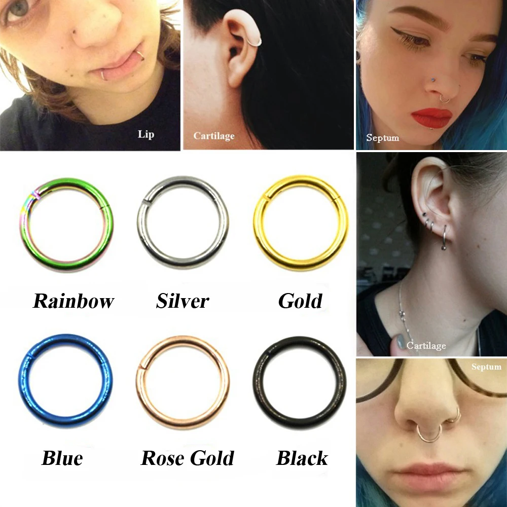 1Piece G23 Titanium Hinged Segment Nose Septum Clicker Ring Ear Cartilage Piercing Lip Rings Body Jewelry For Sexy Girls 16g&14g