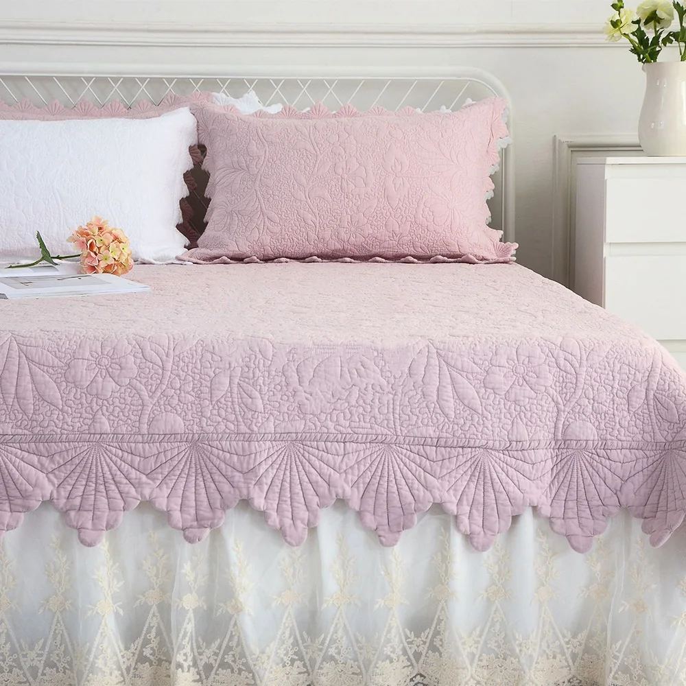 CHAUSUB Thick Cotton Quilt Set 3PCS Bedspread on the Bed with Pillow Case King Size Quilted Coverlet Embroidered Comforter Sets