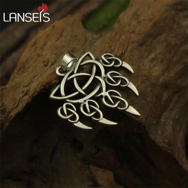 lanseis 1pcs viking bear paw pendant men necklace celt bear paw