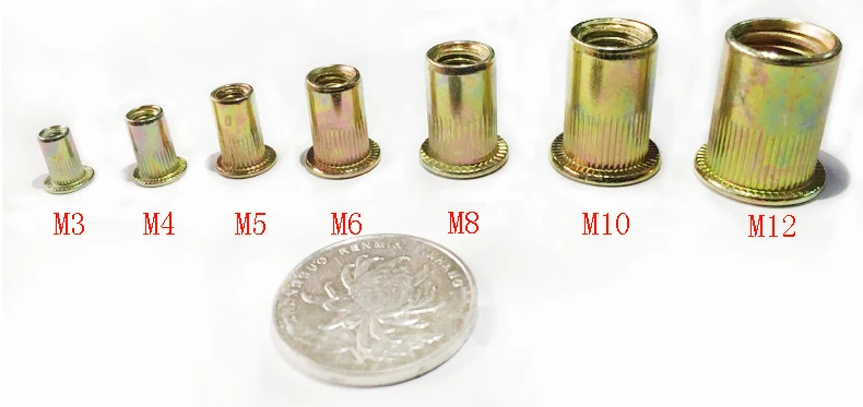 

New 1000pcs M3 Zinc Plated Carbon Steel Knurled Flat Head Rivet Nuts Rivet Insert Nutsert Cap