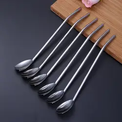 6 Pcs/Pack Stainless Steel Oval Shape Metal Drinking Spoon Straw Reusable Espresso Whisk Cocktail Spoons