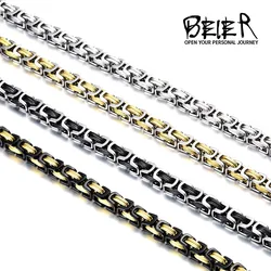 Beier Stainless Steel Men Punk Rock Jewelry High Quality Pulseira Masculina Byzantine Chain Link Necklace For Women