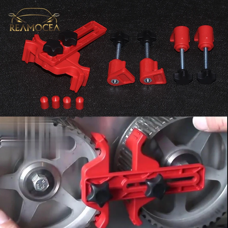 Reamocea 1 Set Red Car Camshaft Engine Timing Sprocket Gear Locking Dual Cam Clamp Tool Kit for VW Golf Mazda Hyundai Peugeot