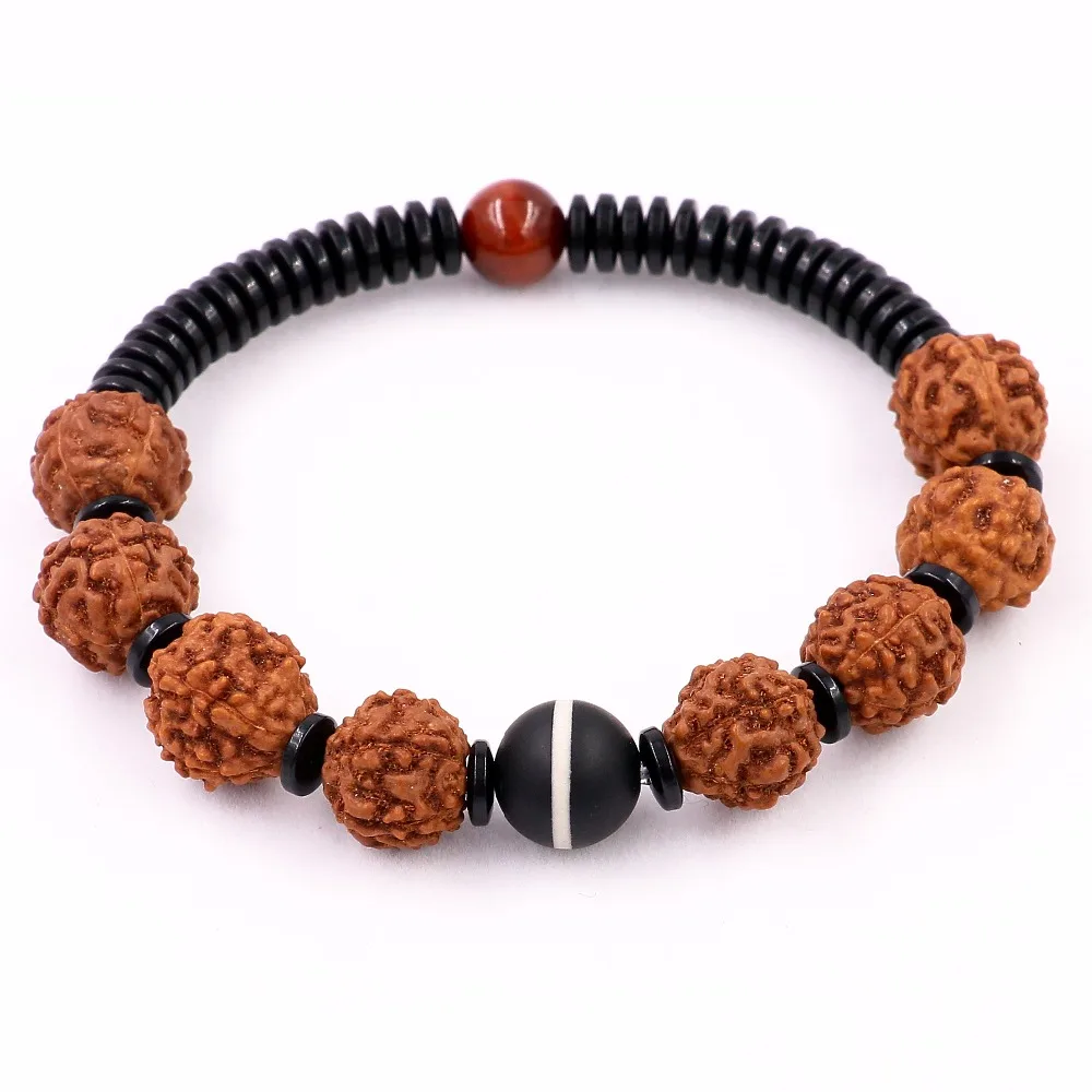 Natural 10mm Rudraksha Beads Tibetan Unisex Red Tiger\'s Eye Yoga Meditation Ethnic Macrame Bracelet For Women and Men