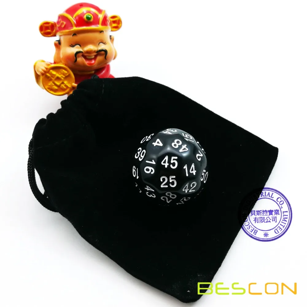 Bescon Polyhedral Dice 50-sided Gaming Dice, D50 die, D50 dice, 50 Sides Dice, 50 Sided Cube of Black Color