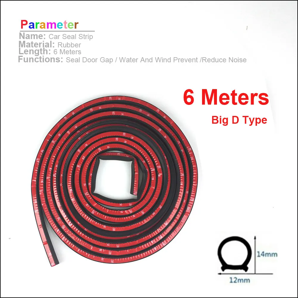 

6 meter Big D 12*14mm Rubber Seals Car Door Seal Insulation Anti noise Waterproof Rubber