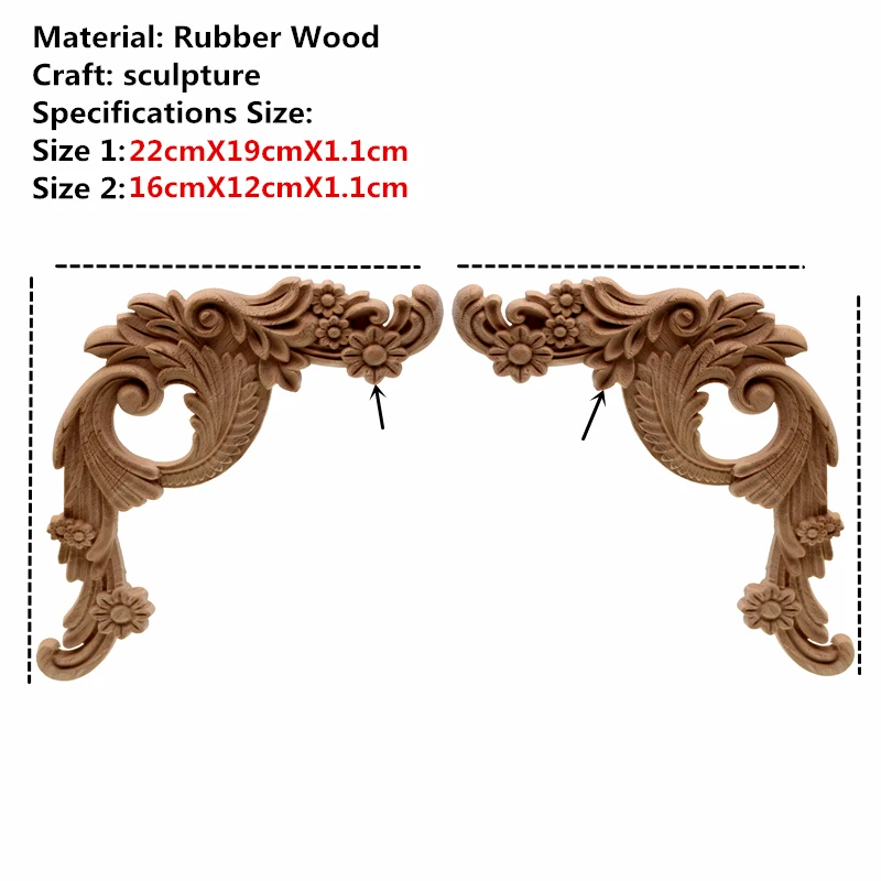 VZLX Wood Carved Onlay Appliques Carpenter Frame Decal Furniture Decoration Wooden Crafts Decorative Flower Ornament