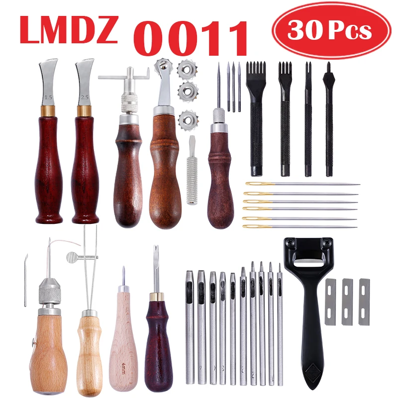 LMDZ DIY Leather Craft Tool Set Kit Hand Sewing Stitching Punch Carving Work Saddle Punching Cutting Tool  Shoemaker Repair Tool