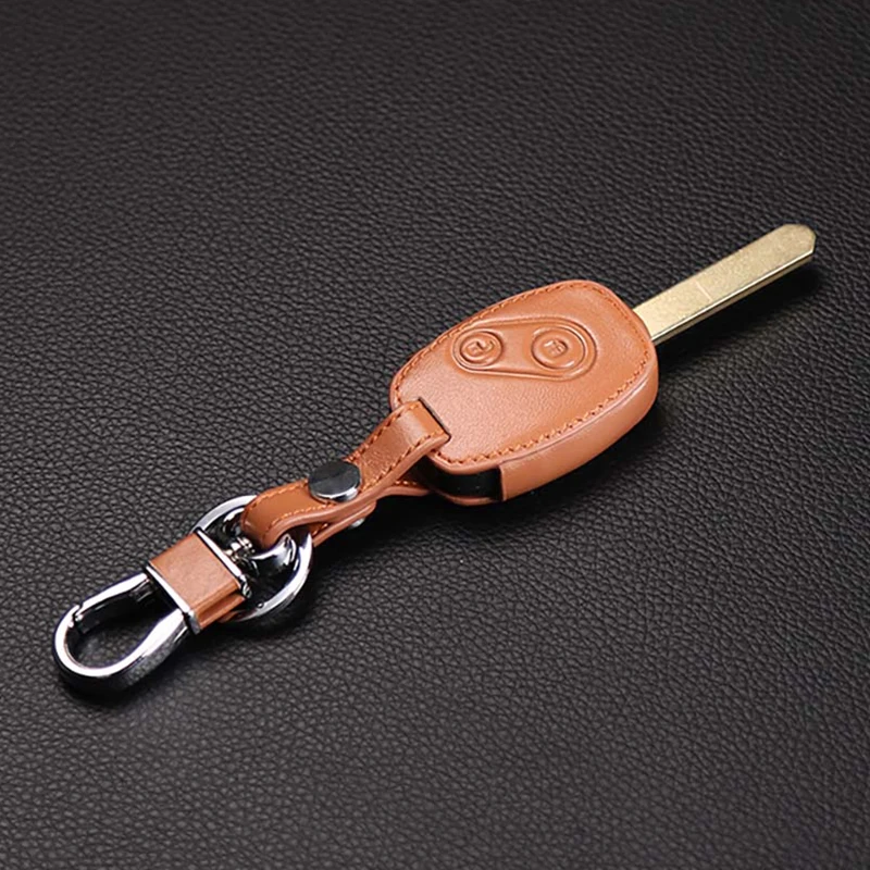 Genuine Leather Car Key Case Cover Key Chain Ring holder for Honda Accord Civic CRV Pilot Remote Key, 2 Buttons Protect cover