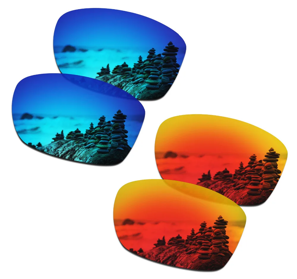 SmartVLT 2 Pairs Polarized Sunglasses Replacement Lenses for Oakley Jupiter Squared Ice Blue and Fire Red