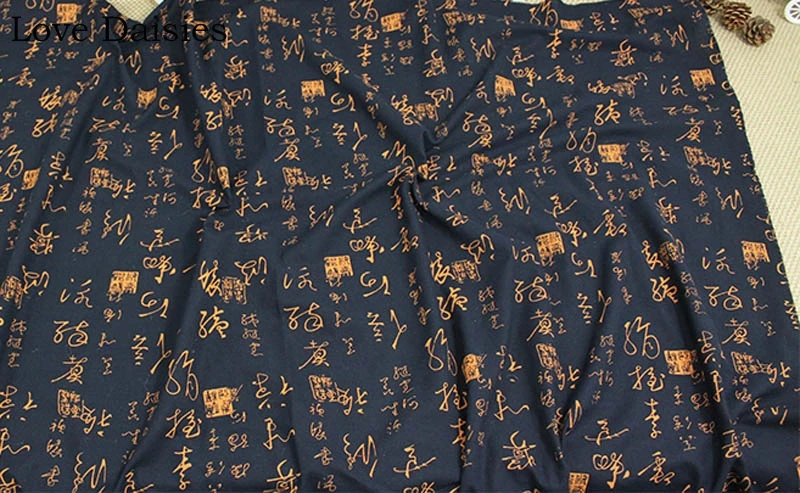 Cotton/Linen Textile WHITE CAMEL DARK BLUE Chinese Character Cursive script Fabric for Tablecloth Curtain Apparel Handwork Craft