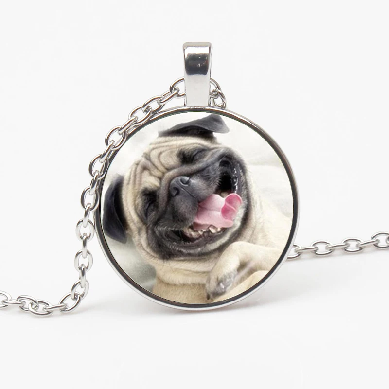 New Cute Pug Necklace Dog Jewelry Glass Dome Pendant Cute Puppy Sweater Chain Statement No Neck Animal Lover Gift Choker