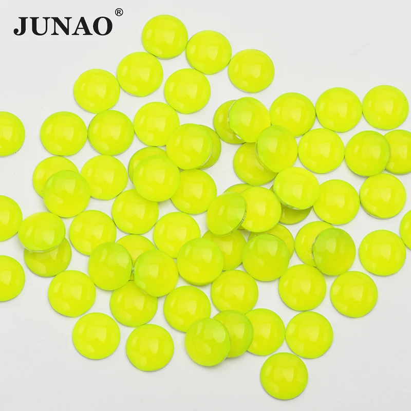 JUNAO 4mm 12mm Neon Green Color Flatback Decoration Rhinestone Applique Round Nail Art Crystal Stone Stickers Non Hotfix Strass