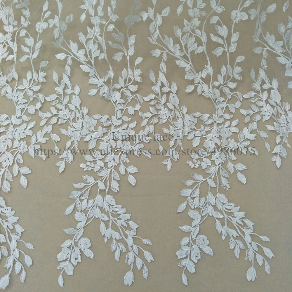 Fashionable bridal lace fabric laser ivory laser cut dress lace 130cm width lace fabric sell yard