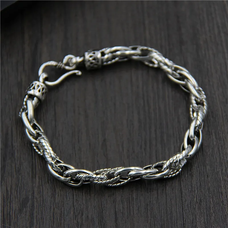 Genuine 925 Sterling Silver Unisex Chain-Link Bracelets Trendy Jewelry for Women Men Punk Solid Silver Bracelet Twist Link Chain