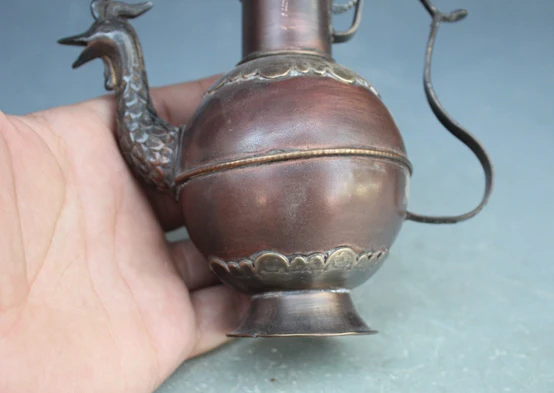 Exquisite Interesting Chinese Archaistic Handmade Old Copper Phoenix Statue Wine Pot