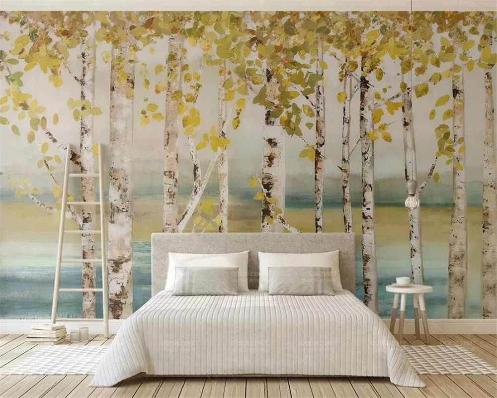 beibehang Custom wallpaper 3d photo murals white birch forest oil painting living room bedroom TV wallpaper 3d papel de parede