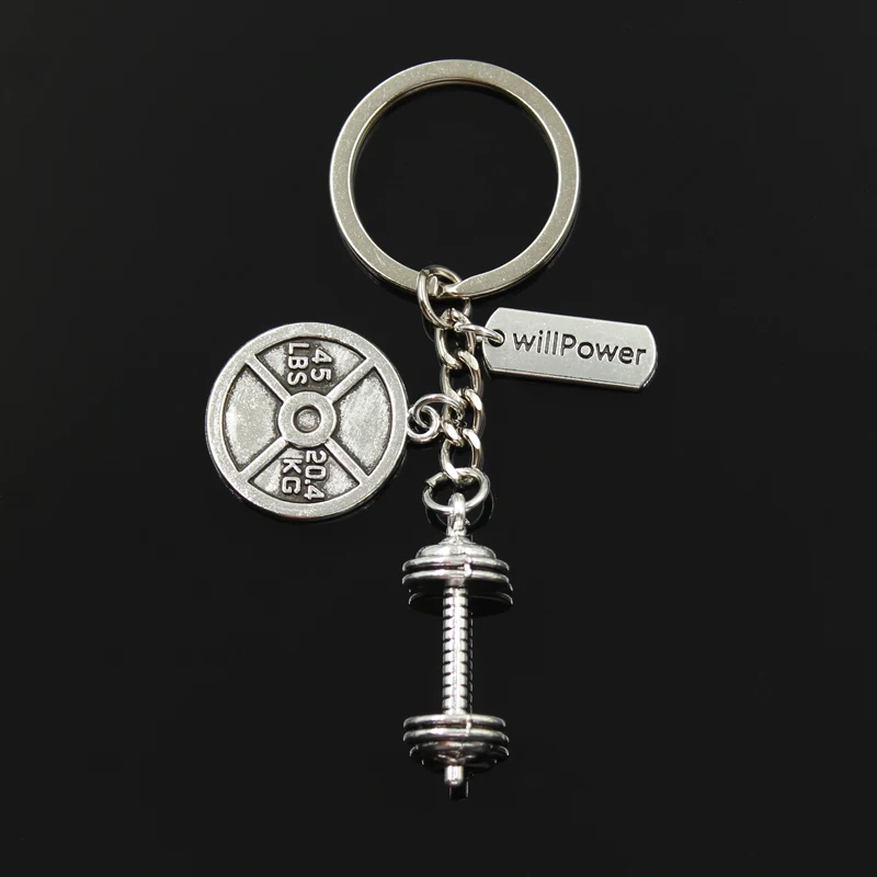 Dropshipping Body Building Barbell Dumbbell Strong Strength Keychain Silver Color Color Key Rings Fashion Jewelry Gift