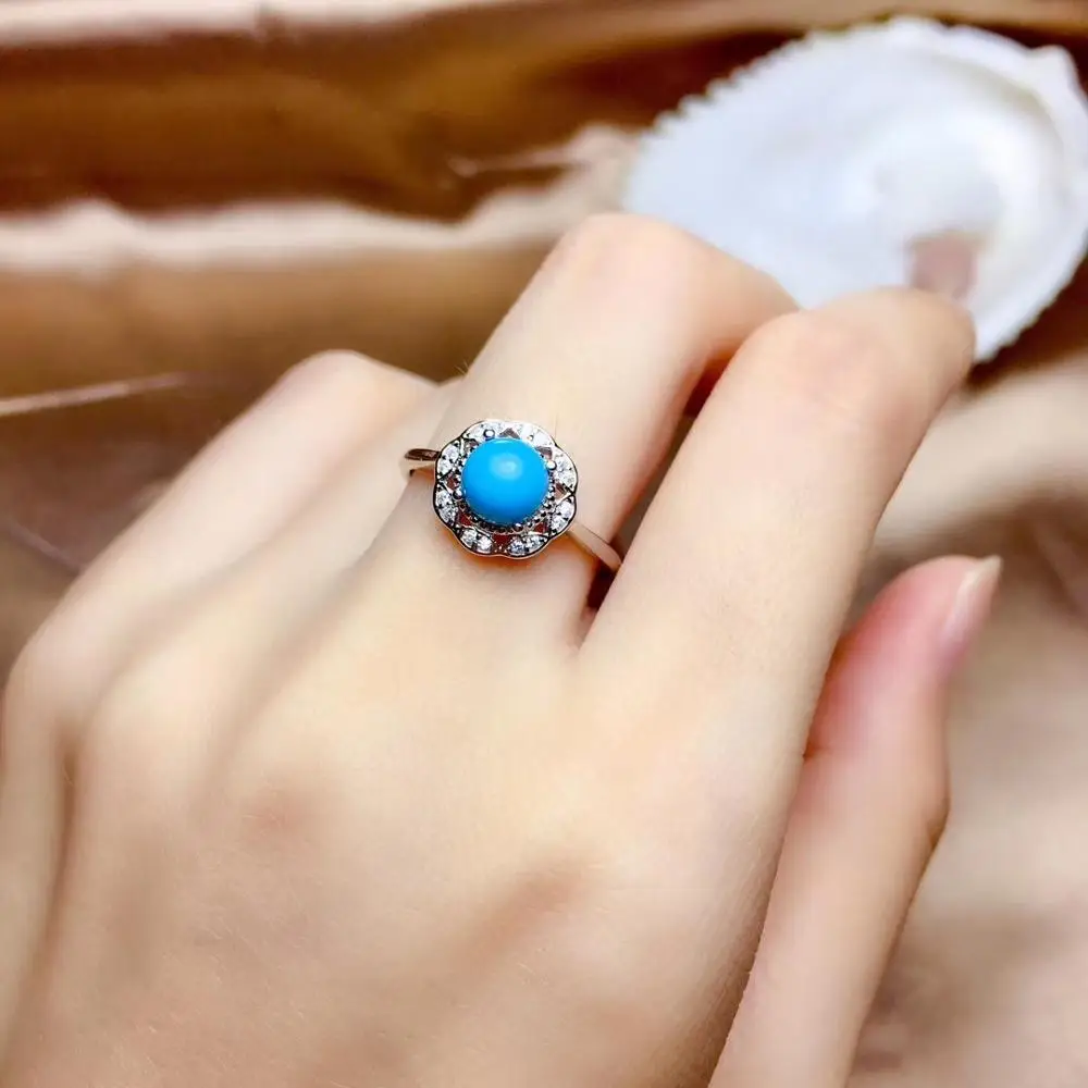 Natuurlijke blauw Turquoise edelsteen ketting ring en oorbellen sieraden set met zilver voor vrouwen