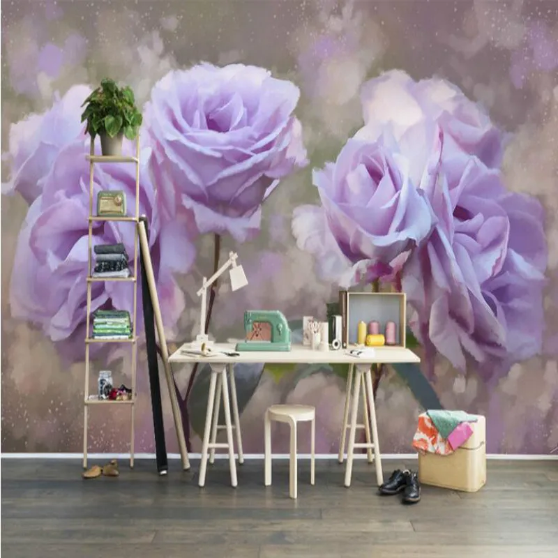 

Custom 3d Wallpaper for Walls Home Improvement Silk Wallpapesr Modern Simple Purple Rose Flowers Background Wall