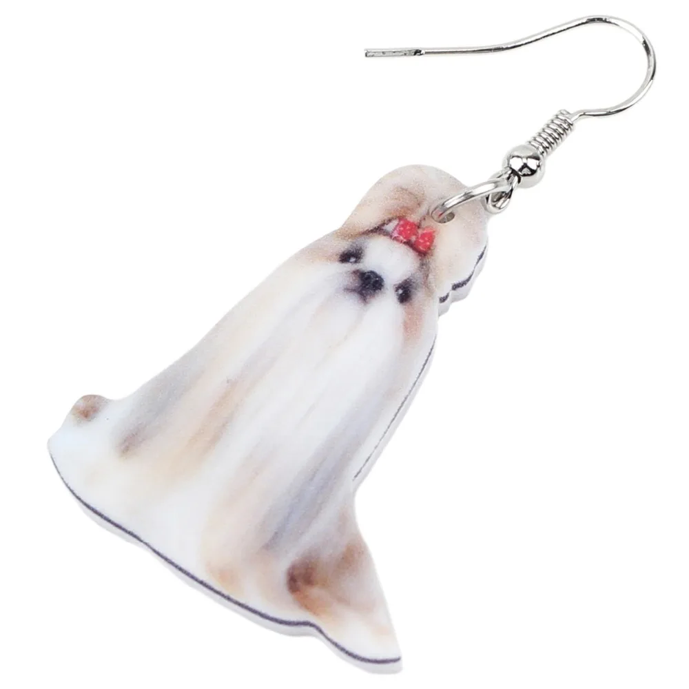 Bonsny Acrylic Dangle Cartoon Shih Tzu Dog Drop Earrings Big Long Fashion Jewelry For Girls Women Ladies 2018 News Animal Anime