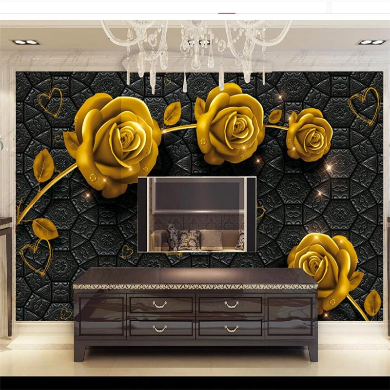 

wellyu обои papier peint wallpaper for walls 3 d Custom wallpaper 3d luxury gold rose soft bag TV background wallpaper behang