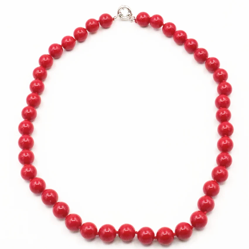 New Fashion Statement Women Necklace Artificial Coral Red Stone 8 10 12mm Round Beads Chain Choker Clavicle Jewelry 18inch A477