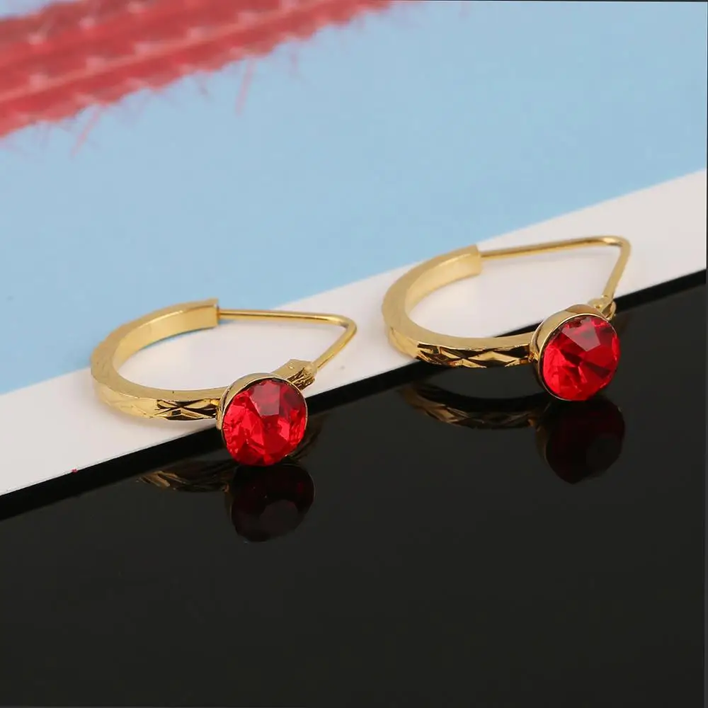 Ethiopian Small Red Stone Earrings for Girls Arab African Jewelry Gift Wholesale