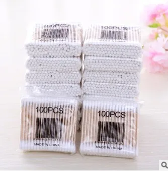 100Pack/Lot 100Pcs/Pack High-Grade Cotton Bud Fine Soft Bag Sticks Double Heads Cosmetic Swabs Tampon Beauty Health HA523