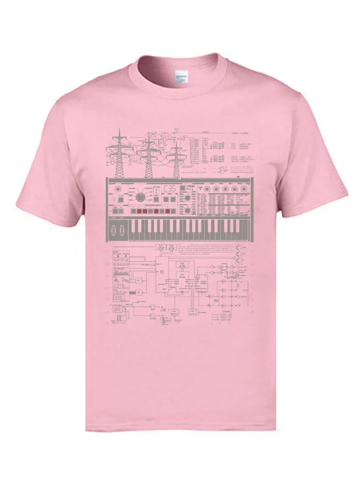 Electron Music Synthesizer Illustration T-Shirts For Men 100% Cotton Music Band Club Tops & Tees Electronic Keyboard AM T-shirts