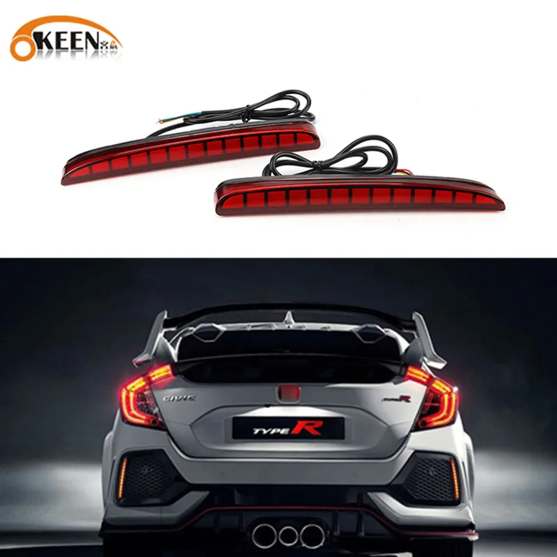 OKEEN 2x Car LED Rear Bumper Reflector Light For Honda Civic Hatchback TYPE R Prototype 2016 2017 2018 2019 Driving Brake Lamp