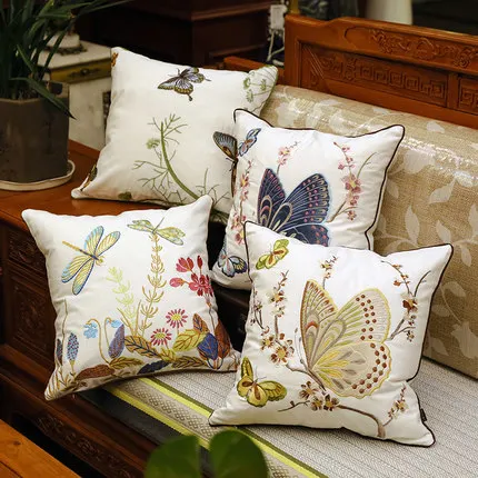 Butterfly pillow cushions American country style embroidery cotton living room sofa backrest cushion pillow embroidery pillow