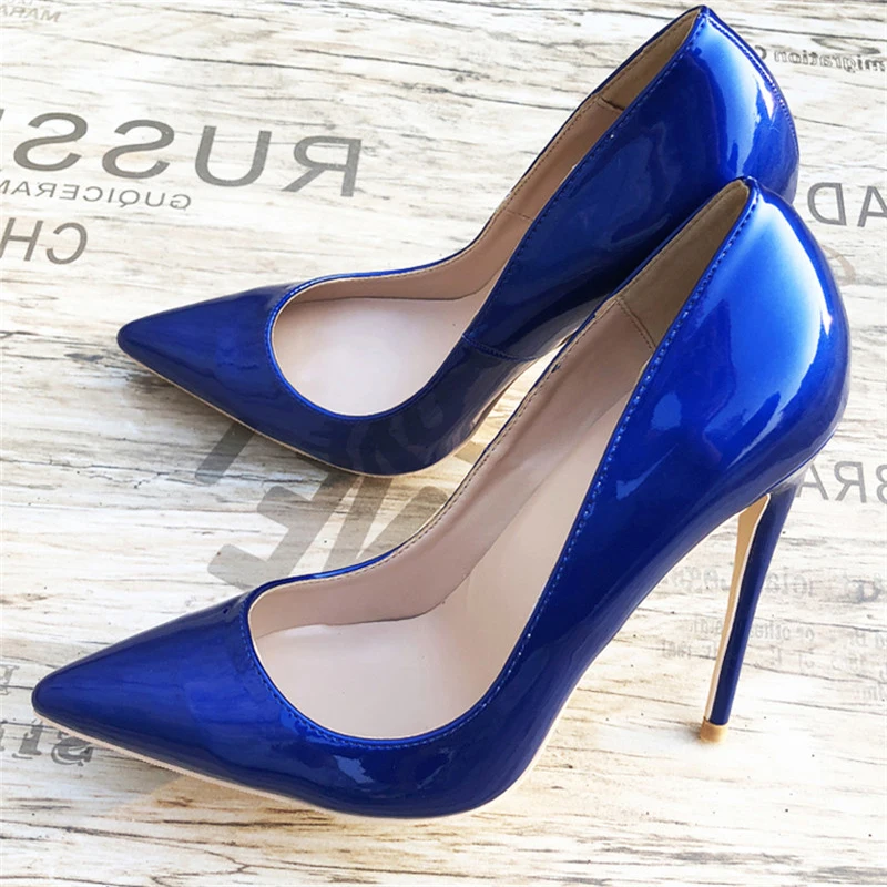 Blue Sexy Women High Heels Shoes Stiletto 12 cm Pumps Blue Pointed Toe Woman Shoes Party Plus Size 34-45 QP044 ROVICIYA image 2