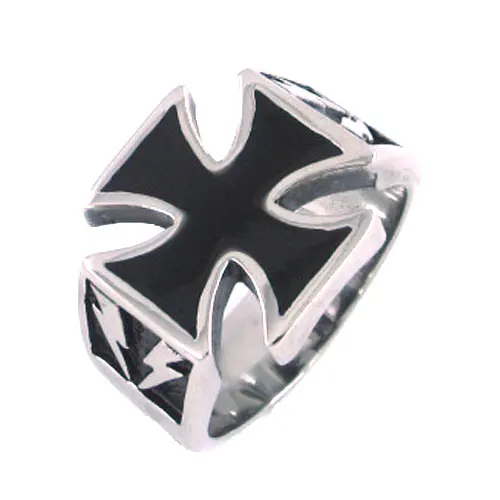 Classic German Army Iron Cross Ring Stainless Steel Jewelry Punk Cross Lightning Biker Mens Ring SWR0125A