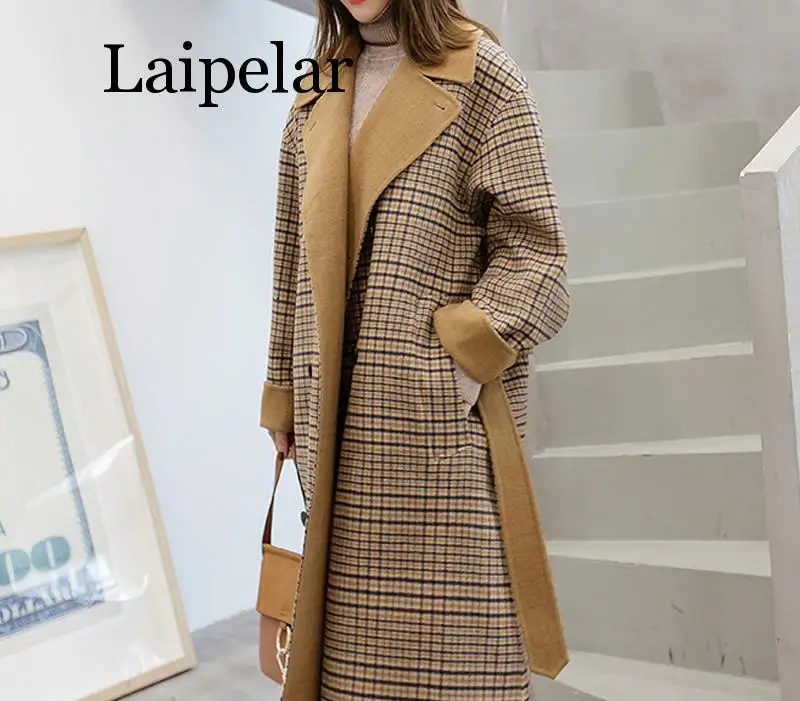 Laipelar Long Sleeve Winter Wool Coat Women Europe Style Large Size Ladies Autumn New Slim Long Woolen Coats