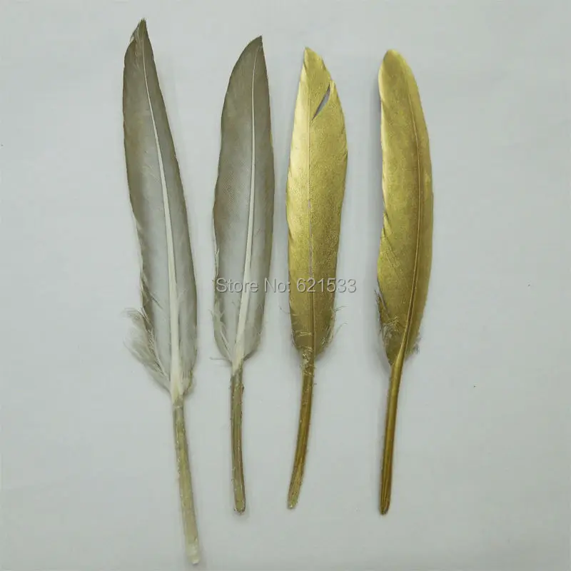 BULK/WHOLESALE GOLD Feathers,Metallic Gold Painted Duck Cocottes Feathers,hand painted craft feathers for head dress,mask,50pcs