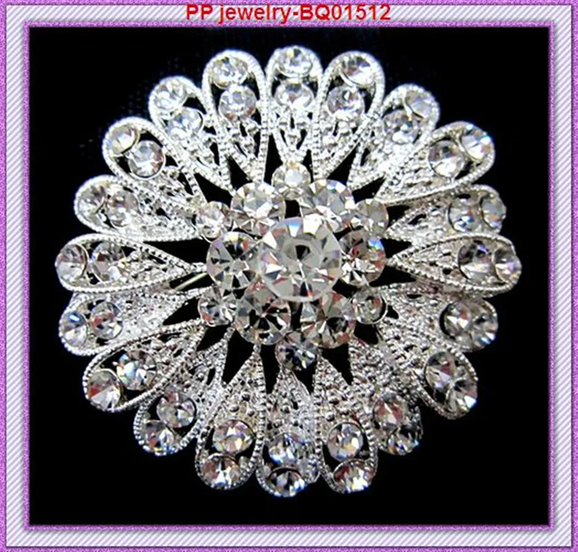 

Free Shipping Silver Tone AB Crystal Feather Flower Brooch/Wedding Dress Pins