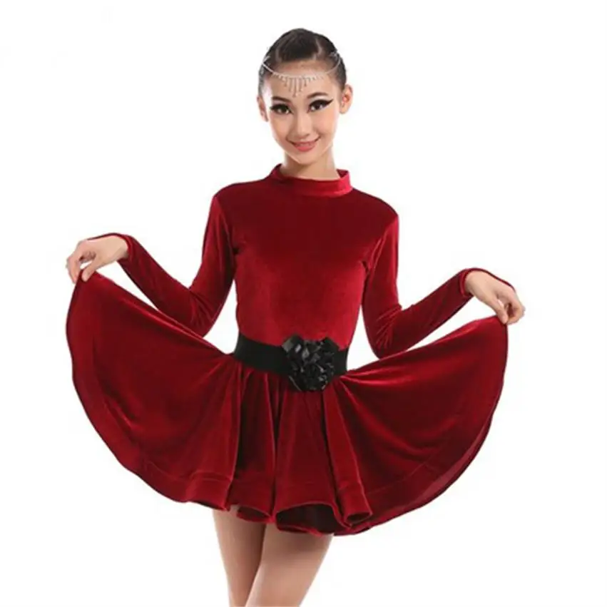 Autumn and winter children 's Latin dance clothes long - sleeved girls ballet practice girls thickening practice clothing